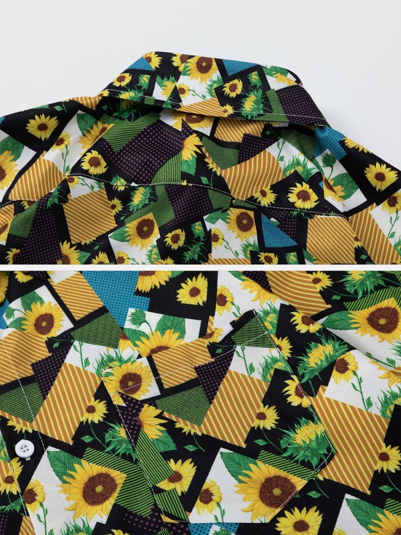 Vert  Chemise à Manches Courtes Aelfric Eden All-over Sunflower Print - OAX-4355825